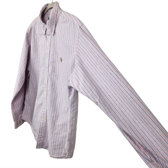 Ralph Lauren Blue Label Pink White Blue Striped Casual Button Down Shirt XL - Picture 2 of 8